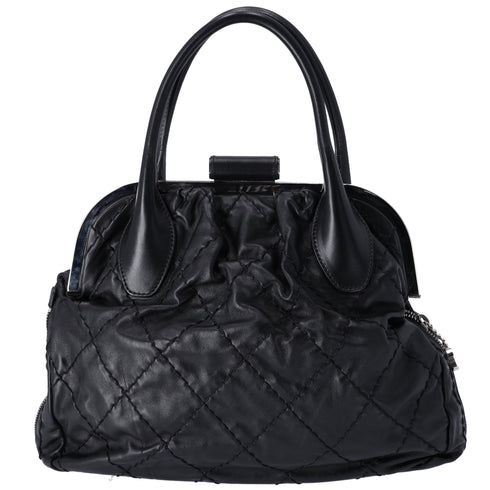 CHANEL Wild Stitch Expandable Frame Tote Bag Black Leather